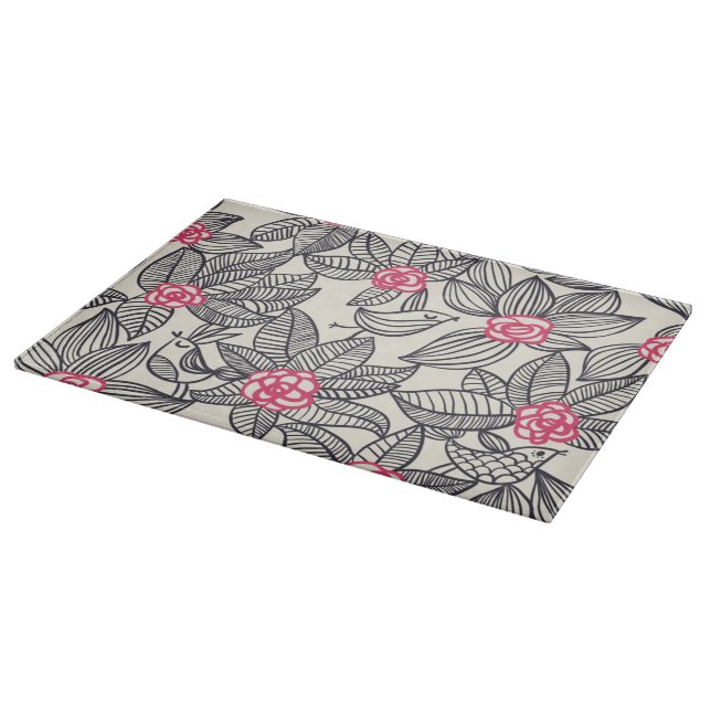 Floral pattern with cartoon birds cutting board (Corner)