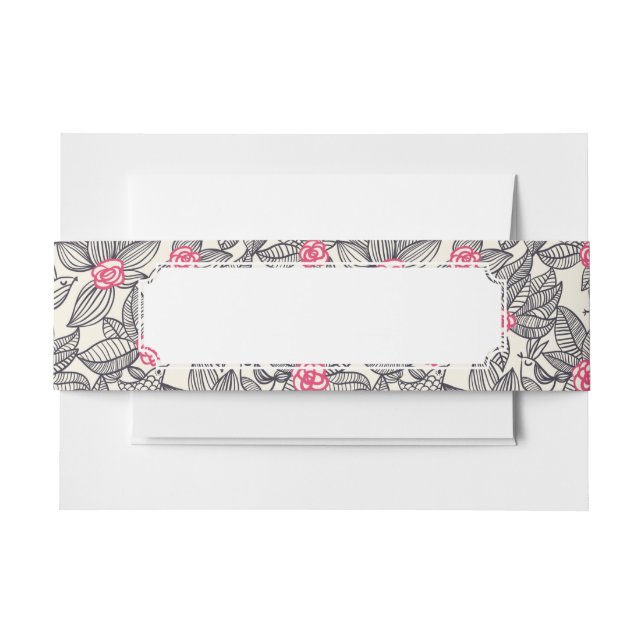 Floral pattern with cartoon birds invitation belly band (Front Example)