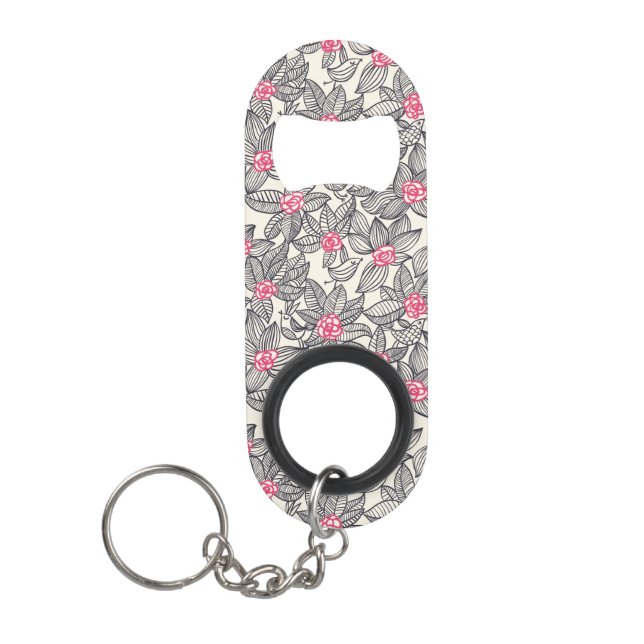Floral pattern with cartoon birds mini bottle opener (Front)