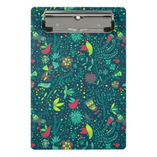 Floral pattern with cartoon birds mini clipboard