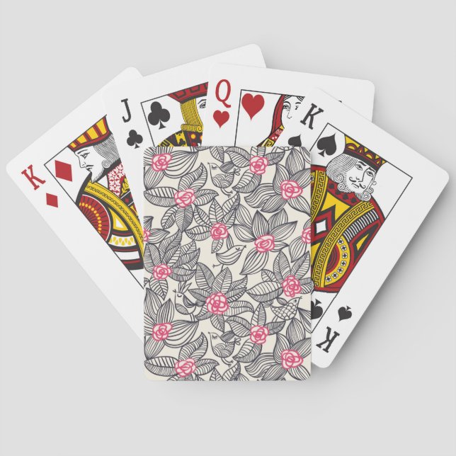 Floral pattern with cartoon birds playing cards (Back)