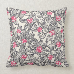 Floral pattern with cartoon birds throw pillow