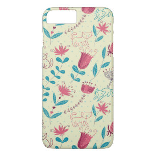 Floral pattern with cartoon cats Case-Mate iPhone case