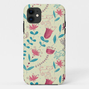 Floral pattern with cartoon cats iPhone 11 case