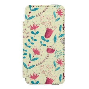 Floral pattern with cartoon cats incipio watson™ iPhone 5 wallet case