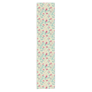 Floral pattern with cartoon cats short table runner