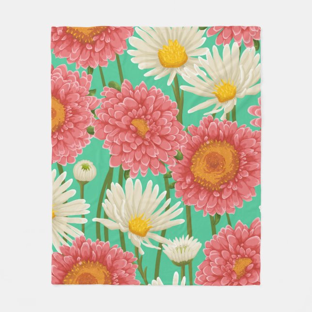Floral pattern with chamomiles and other flowers fleece blanket (Front)