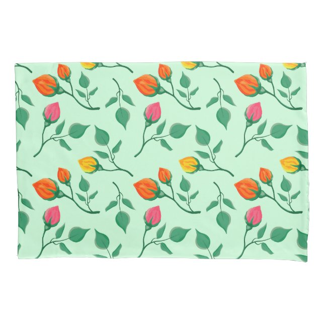 Floral pattern with colored rose flowers  pillowcase (Front-Left)