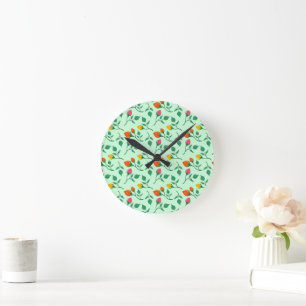 Floral pattern with colored rose flowers  round clock