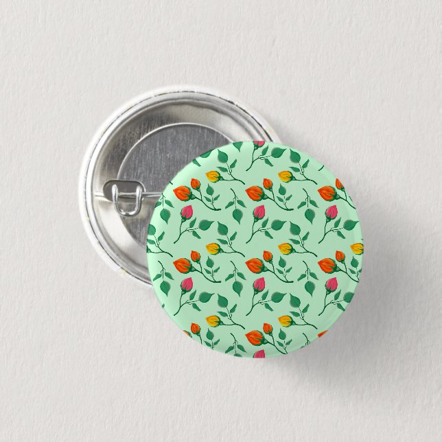Floral pattern with coloured rose flowers  1 inch round button (Front & Back)