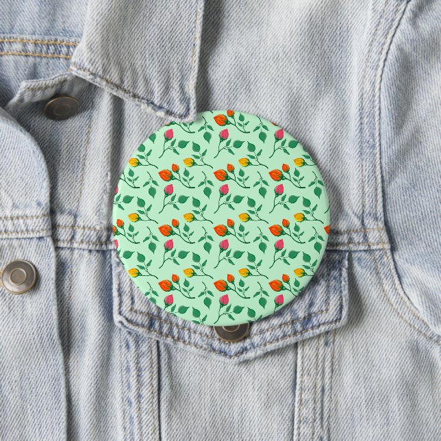 Floral pattern with coloured rose flowers  4 inch round button (In Situ)