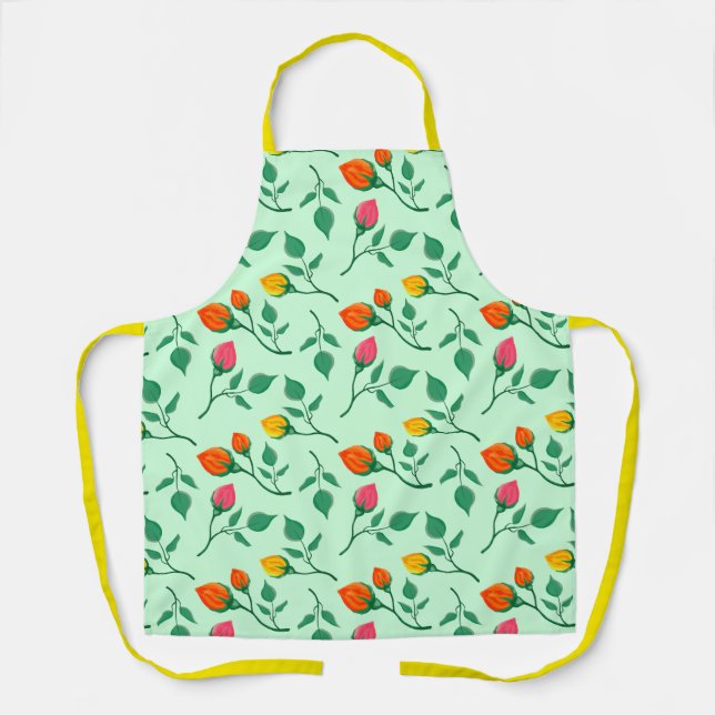 Floral pattern with coloured rose flowers apron (Front)