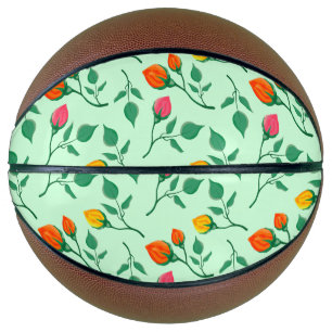 Floral pattern with coloured rose flowers  basketball