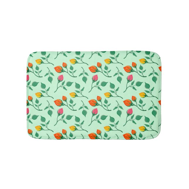 Floral pattern with coloured rose flowers  bath mat (Front)