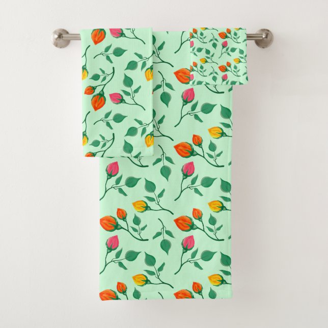 Floral pattern with coloured rose flowers  bath towel set (Insitu)