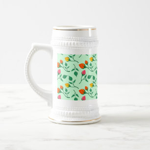 Floral pattern with coloured rose flowers beer stein