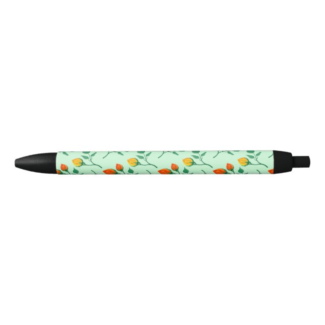 Floral pattern with coloured rose flowers  black ink pen (Front)
