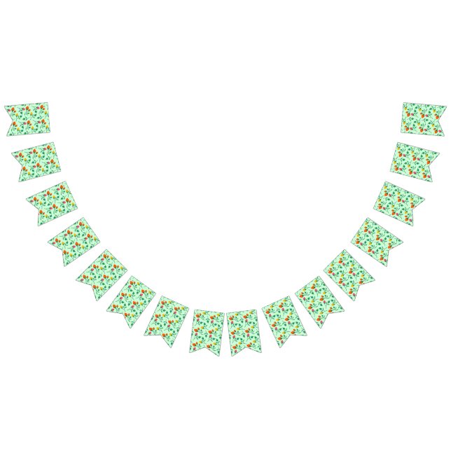 Floral pattern with coloured rose flowers  bunting flags (All)