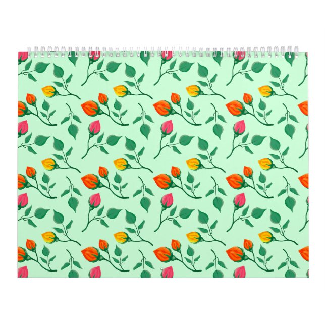 Floral pattern with coloured rose flowers  calendar (Cover)
