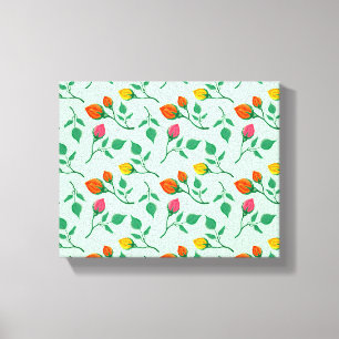 Floral pattern with coloured rose flowers canvas print