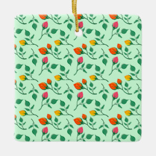 Floral pattern with coloured rose flowers ceramic ornament