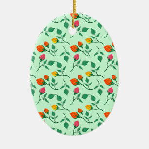 Floral pattern with coloured rose flowers ceramic ornament