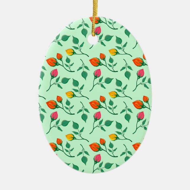 Floral pattern with coloured rose flowers  ceramic ornament (Front)