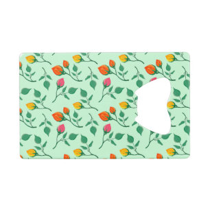 Floral pattern with coloured rose flowers credit card bottle opener