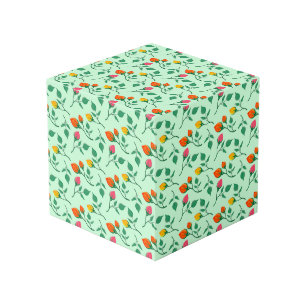 Floral pattern with coloured rose flowers  cube