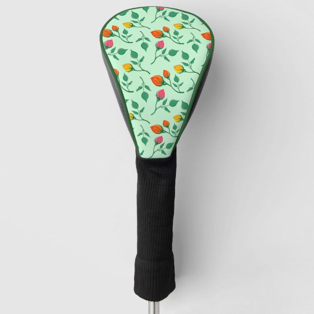 Floral pattern with coloured rose flowers   golf head cover (Front)