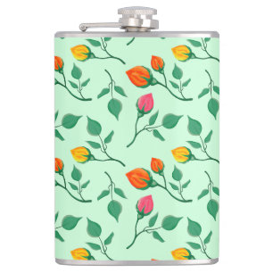 Floral pattern with coloured rose flowers hip flask