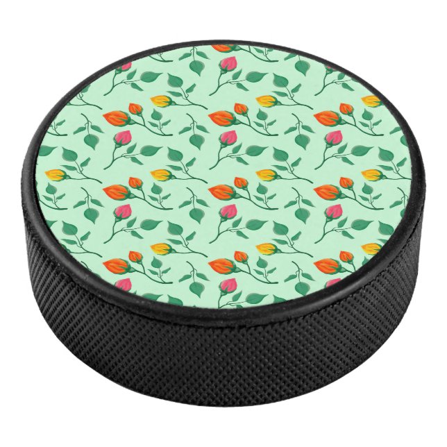 Floral pattern with coloured rose flowers  hockey puck (3/4)