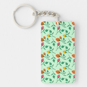 Floral pattern with coloured rose flowers keychain
