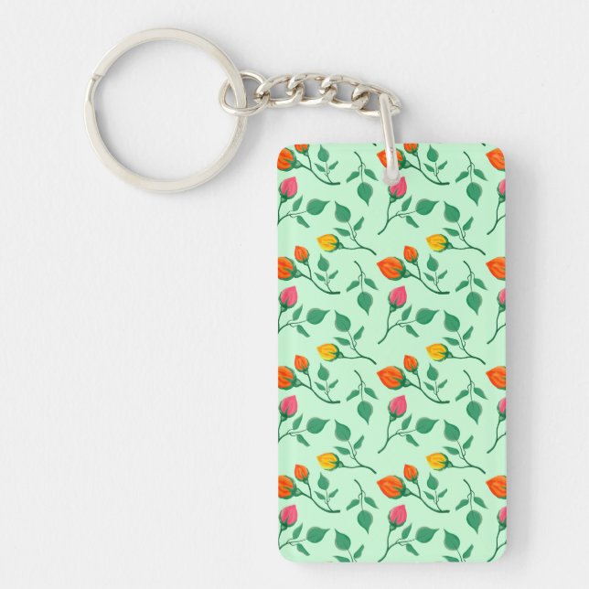 Floral pattern with coloured rose flowers  keychain (Front)