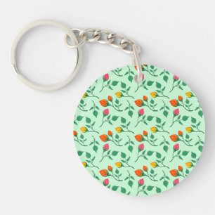 Floral pattern with coloured rose flowers keychain