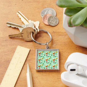 Floral pattern with coloured rose flowers keychain