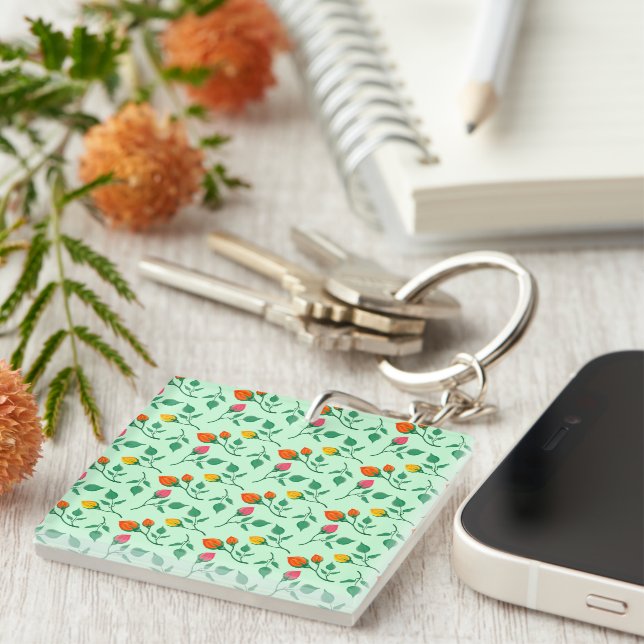 Floral pattern with coloured rose flowers  keychain (Front Right)