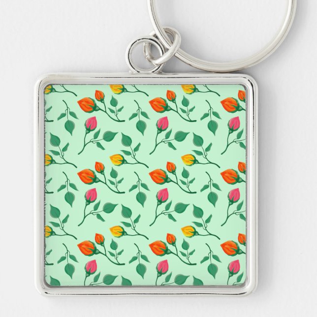 Floral pattern with coloured rose flowers  keychain (Front)