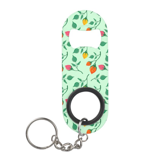 Floral pattern with coloured rose flowers  keychain bottle opener (Front)