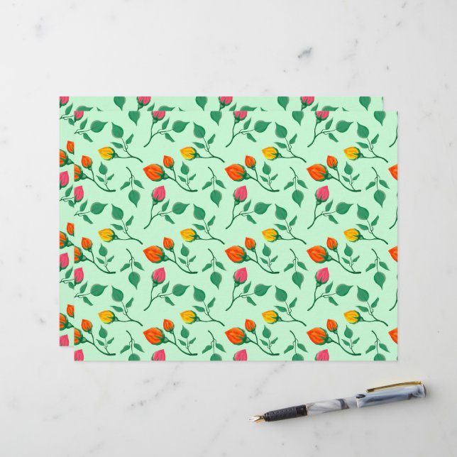 Floral pattern with coloured rose flowers  letterhead (Front/Back In Situ)
