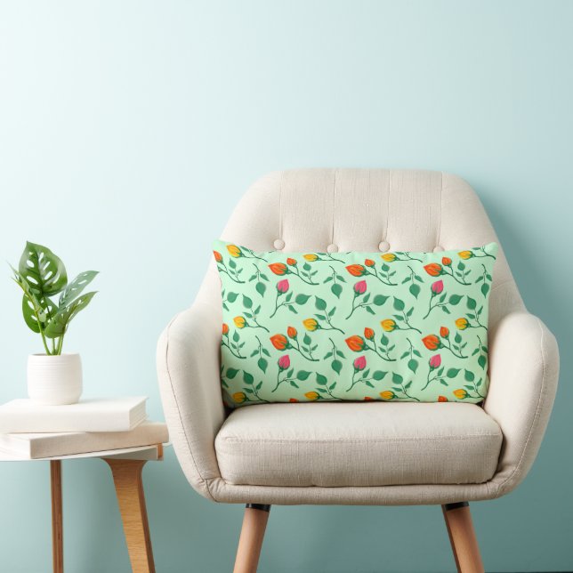 Floral pattern with coloured rose flowers  lumbar pillow (Chair)