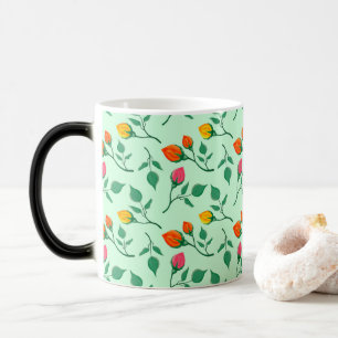 Floral pattern with coloured rose flowers  magic mug