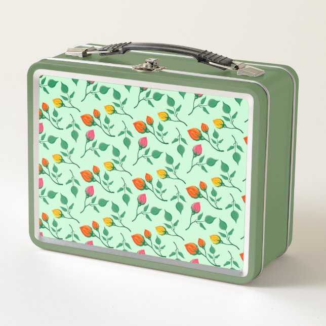 Floral pattern with coloured rose flowers  metal lunch box (Front)