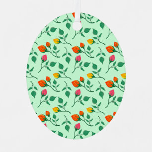 Floral pattern with coloured rose flowers metal ornament