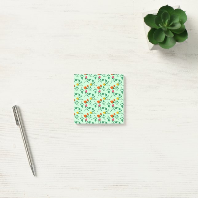 Floral pattern with coloured rose flowers  post-it notes (Office)