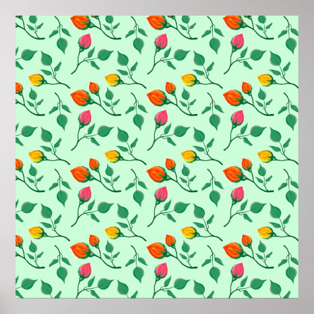 Floral pattern with coloured rose flowers  poster (Front)