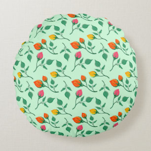 Floral pattern with coloured rose flowers  round pillow