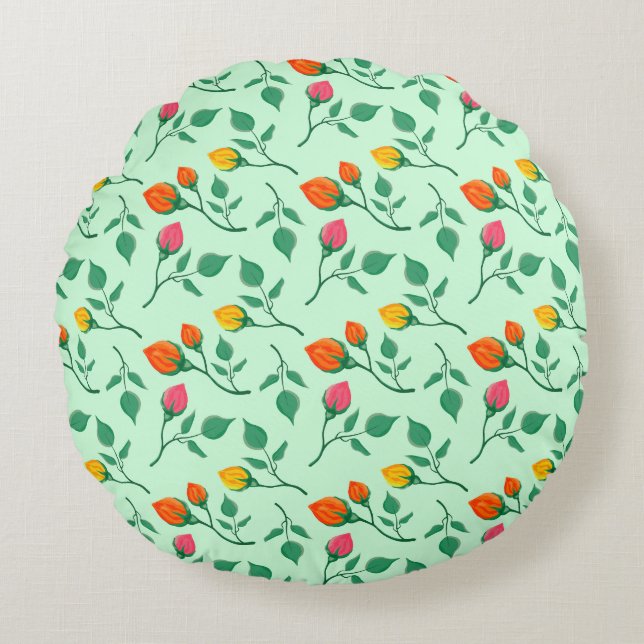 Floral pattern with coloured rose flowers  round pillow (Front)