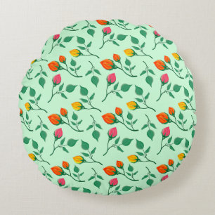 Floral pattern with coloured rose flowers round pillow