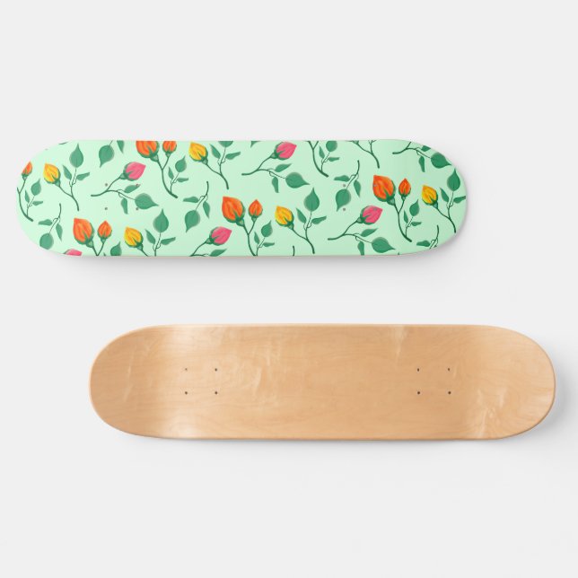 Floral pattern with coloured rose flowers  skateboard (Horz)